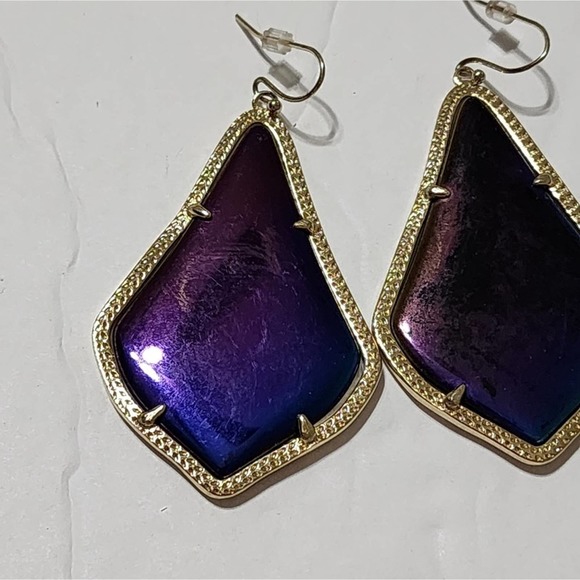Kendra Scott Rare Black Iridescent reversible Alexandra Gold Drop Earrings - Picture 2 of 7